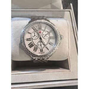 Michele Women's Silver Serein Renley Diamond Dial Chronograph Watch